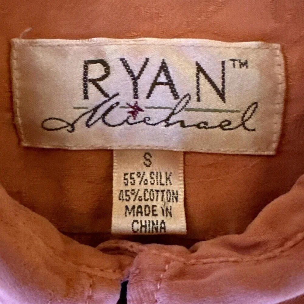 Ryan Michael Small Western Silk Cotton Orange Long Sleeve Ruffle Blouse Top - Picture 10 of 13